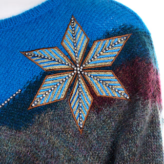 1980s Escada Oversized Mohair & Wool Sweater w/ Star Snowflakes