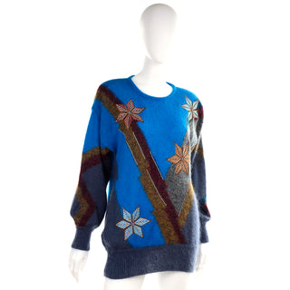 1980s Escada Oversized Mohair & Wool Sweater w/ Star Snowflakes
