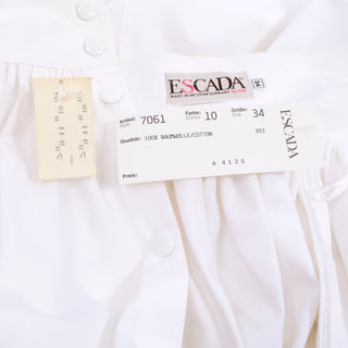 New 1980s Escada Vintage White Cotton Skirt w Front Pockets New W Original Tags