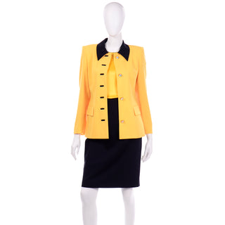 3 piece Vintage Escada Margaretha Ley Yellow Blazer Skirt Suit