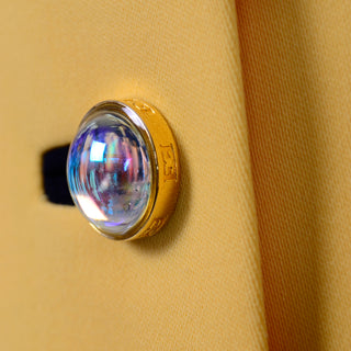 Vintage Escada Margaretha Ley Yellow Blazer Skirt Suit glass buttons