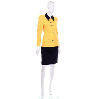 Vintage Escada Margaretha Ley Yellow Blazer Skirt Suit Wool and silk