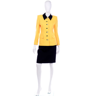 3 pc Vintage Escada Margaretha Ley Yellow Blazer Skirt Suit with silk blouse