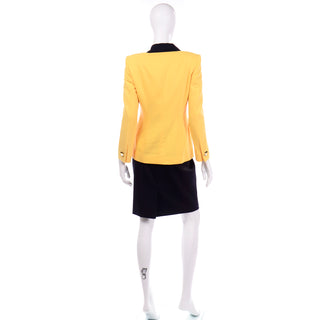 Vintage Escada Margaretha Ley Yellow wool Blazer Skirt Suit with silk blouse