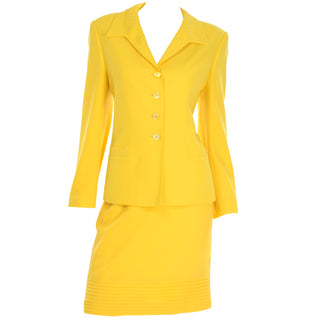 Vintage Escada Margaretha Ley Yellow Wool Skirt Jacket Suit excellent condition