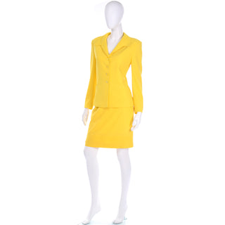 Vintage Escada Margaretha Ley Yellow Wool Skirt Jacket Suit M