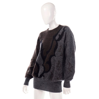 Margaretha Ley Escada 1980s Abstract Grey Black Brown Oversized Sweater Pullover