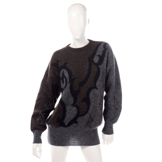 Margaretha Ley Escada 1980s Abstract Grey Black Brown Oversized Sweater