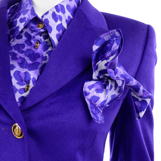 Purple Escada Blazer w/ Animal Print Silk Blouse & Pocket Square