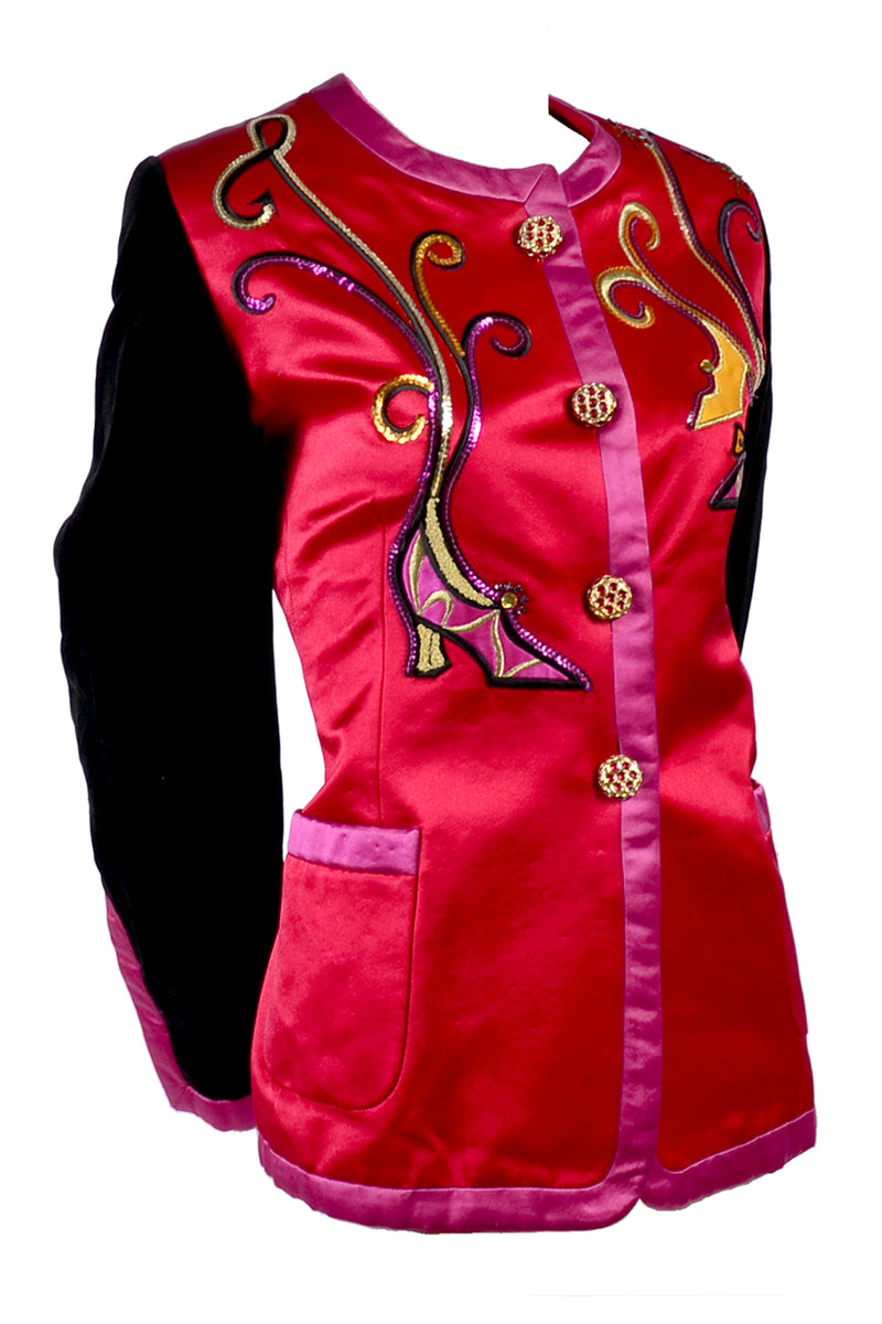 1990s Escada Blazer Jacket in Red Black and Pink Novelty Shoe Print – Modig