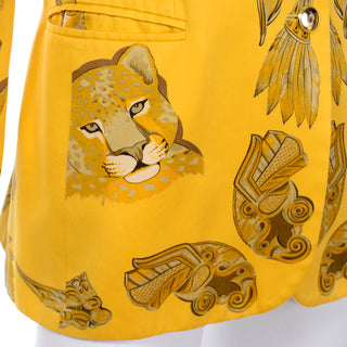 Polished Cotton Vintage Margaretha Ley Escada Yellow Animal Novelty Print Jacket