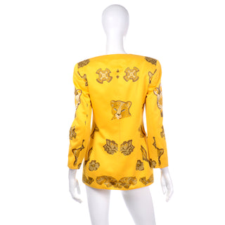 Vintage Margaretha Ley Escada Gold Yellow Animal Novelty Print Jacket 
