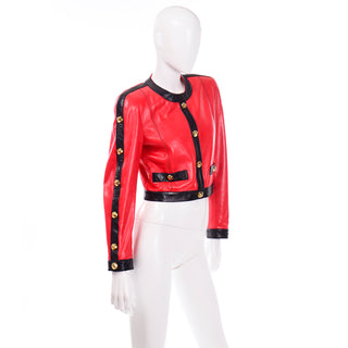 80s Escada by Margaretha Ley Vintage Red & Black Leather Jacket w Studs