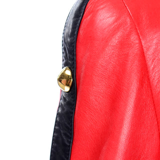 Escada by Margaretha Ley Vintage Red & Black Leather Jacket w Studs from 1980s