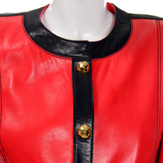 Escada by Margaretha Ley Vintage Red & Black Leather Jacket w Studs 80s