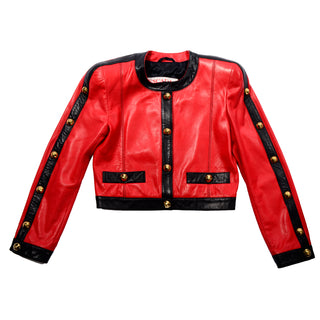 80s rare Escada by Margaretha Ley Vintage Red & Black Leather Jacket w Studs