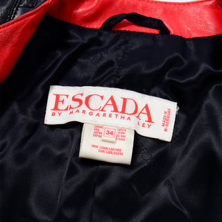 Escada by Margaretha Ley Vintage Red & Black Leather Jacket w Studs 34