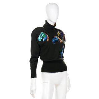 1980s Escada Margaretha Ley Colorful Sequin Horse Sweater Vintage Top