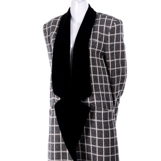 Plaid wool Escada coat with black velvet lapels