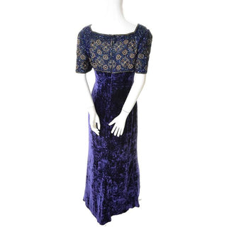 Vintage Escada Couture Maxi Dress with beaded empire waist and crushed velvet purple skirt