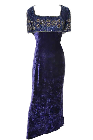 Vintage 90's Escada Couture purple crushed velvet maxi dress with beading