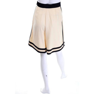 1980s Escada Couture Vintage High Waisted Culotte Shorts Ivory Wool