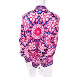 Radial pink and blue design silk blouse by Escada expressly for Saks Fifth Avenue Size Medium 8/10 40