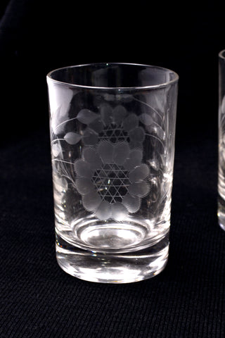 Mid Century Etched Flower Juice Glasses, Set of 6