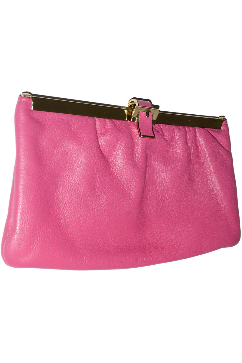 Etra hot pink leather vintage handbag clutch optional chain strap