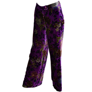 Large Etro Italy Purple Floral Velvet Trousers Pants