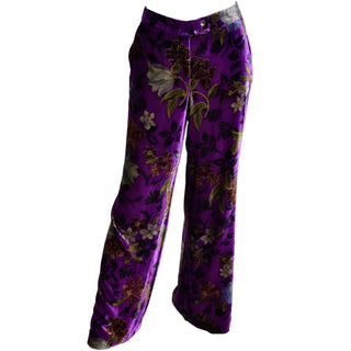 Size 46 Etro Italy Purple Floral Velvet Trousers Pants Silk