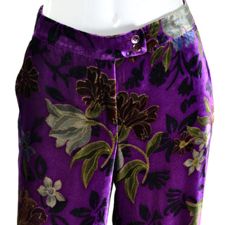 Etro Italy Purple Floral Velvet Trousers Pants Large