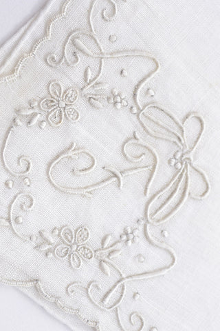 Letter F Monogrammed Vintage Handkerchief Bridal