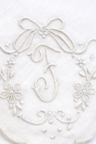 Letter F Monogram Vintage Handkerchief Bridal