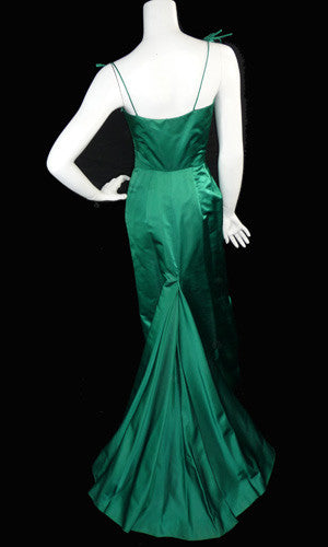 Beautiful Designer Oleg Cassini Green Satin Vintage Dress - Dressing Vintage