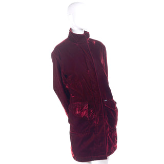 Faconnable Vintage Red Velvet Lined Coat 