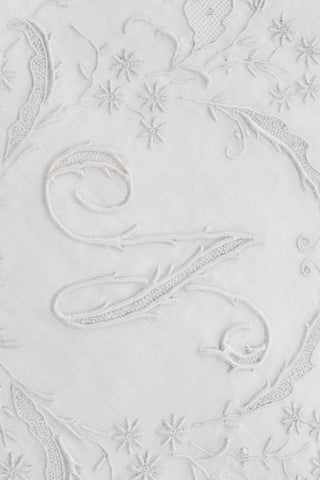 White Vintage Bridal Handkerchief Monogrammed N