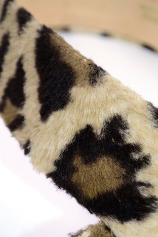 Vintage Leopard Printed Faux Fur Belt w/ Large Gold Buckle