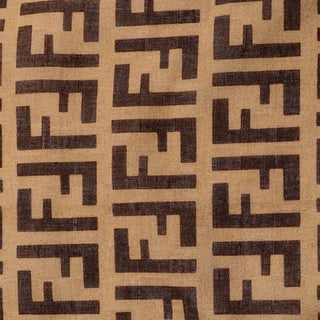 Fendi Vintage Gold Chain Belt Print Scarf in Brown and Soft Gold Cotton Inverted F Zucca Logo