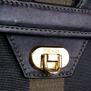 Fendi Monogram Stripe Handbag Top Handle Bag With Shoulder Strap