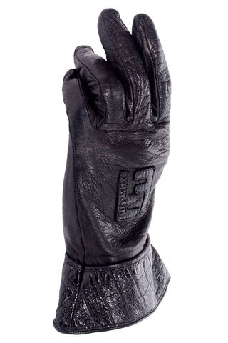 Vintage Fendi black leather gauntlet gloves