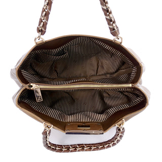 Fendi Borsa Mia Shoulder Bag in Bronze Leather w/ Chain Strap