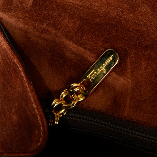 1980s Ferragamo Vintage Brown Suede Handbag w Shoulder Strap