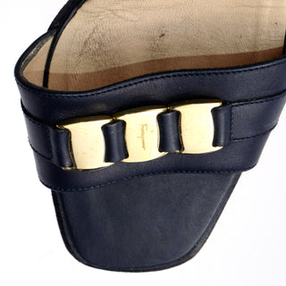 1980s Ferragamo Demi Style Vintage Black Leather Ankle Strap Sandals 7.5