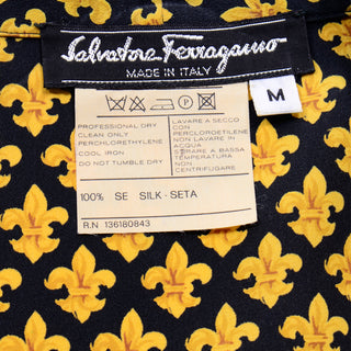 100% Silk Salvatore Ferragamo Vintage Gold and Black Fleur de Lis Blouse