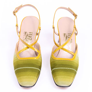 1990s Salvatore Ferragamo Vintage Ombre Green & Yellow Shoes 7AA