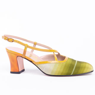 1990s Salvatore Ferragamo Vintage Ombre Green & Yellow Shoes with chunky heels