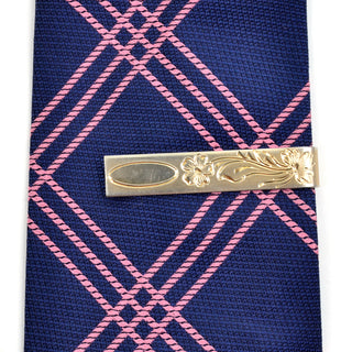 Vintage engraved floral tie bar with oval 