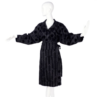 France Andrevie 1980's black striped wrap skirt and oversized polka dot blouse