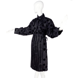 France Andrevie black 2 piece dress with velvet stripes and polka dots